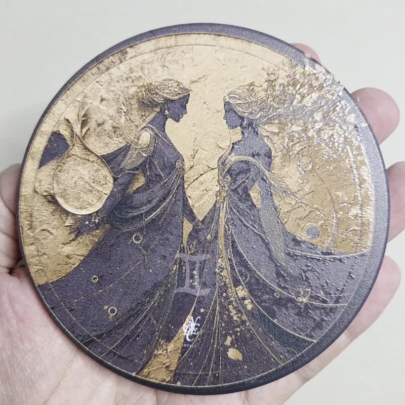 双子座 晶雕陶瓷吸水杯垫 - 杯垫 - 陶 金色