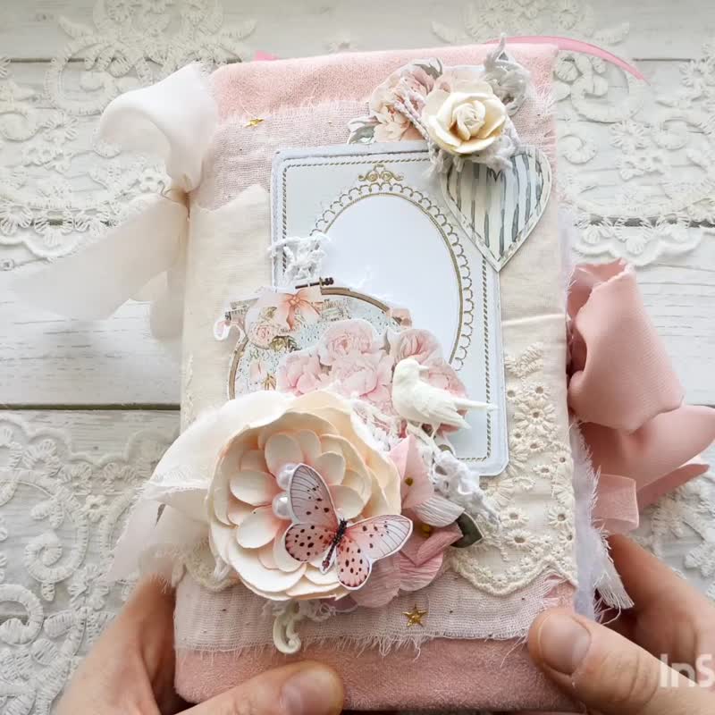 粉色蕾丝花园杂志风手帐 手工制作 复古风 蝴蝶笔记本 - 笔记本/手帐 - 纸 粉红色