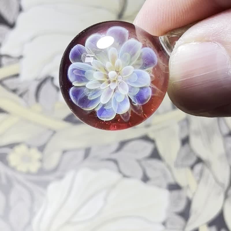 玻璃花痴吊坠220713 - 项链 - 玻璃 红色