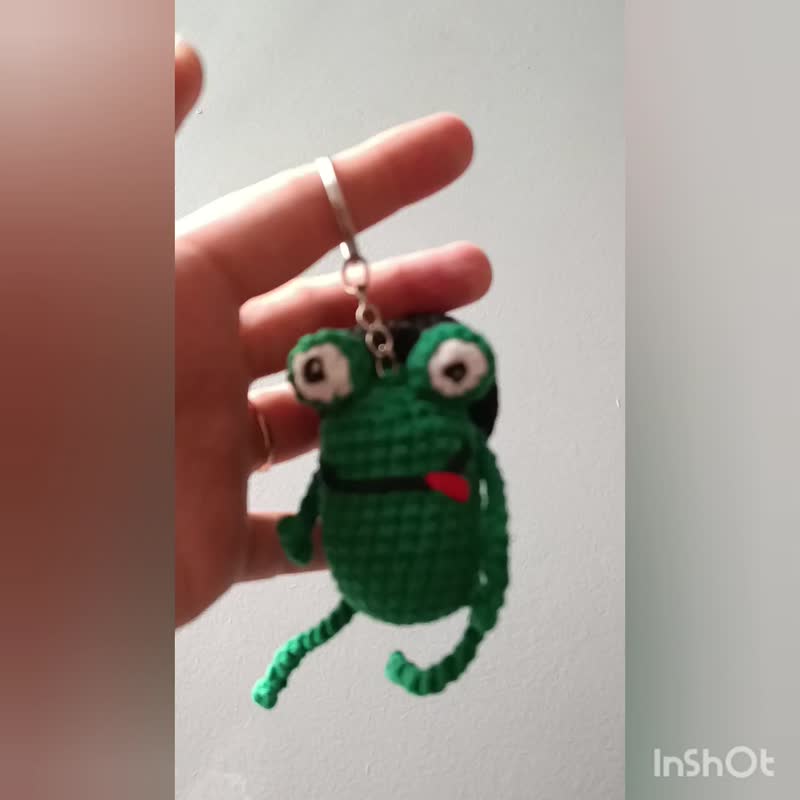 可爱青蛙绿色钩针钥匙圈手工钥匙包万圣节礼物 - 钥匙链/钥匙包 - 棉．麻 绿色
