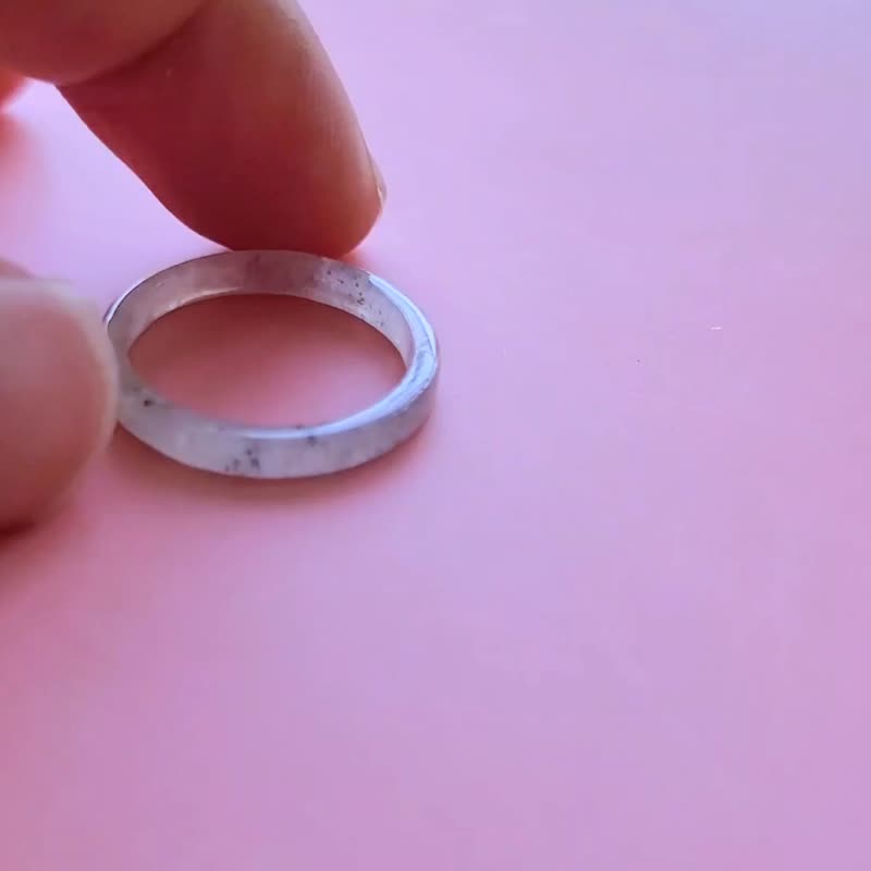 【亲翠】天然翡翠 白冰莫西沙美方戒手指镯10.5号戒圈 U款 - 戒指 - 玉石 白色