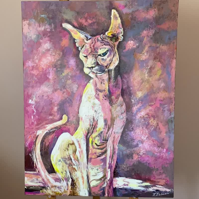 埃及粉红狮身人面像猫。 拉伸帆布上的原创油画。 - 海报/装饰画/版画 - 其他材质 多色