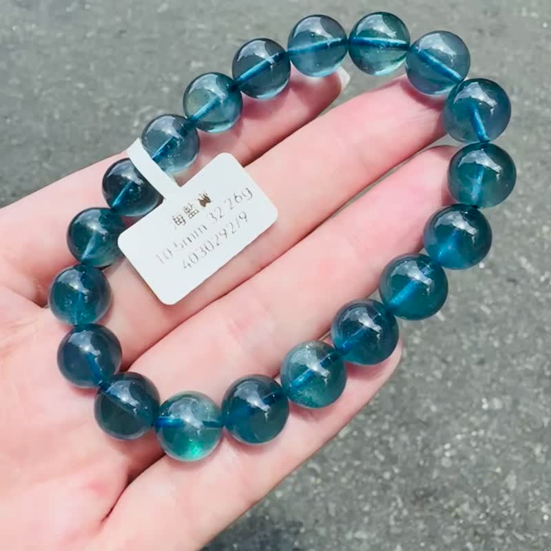 小精品浓色海蓝海蓝宝水晶10.5mm32.26g平衡情绪减缓压力提高沟通 - 手链/手环 - 水晶 蓝色