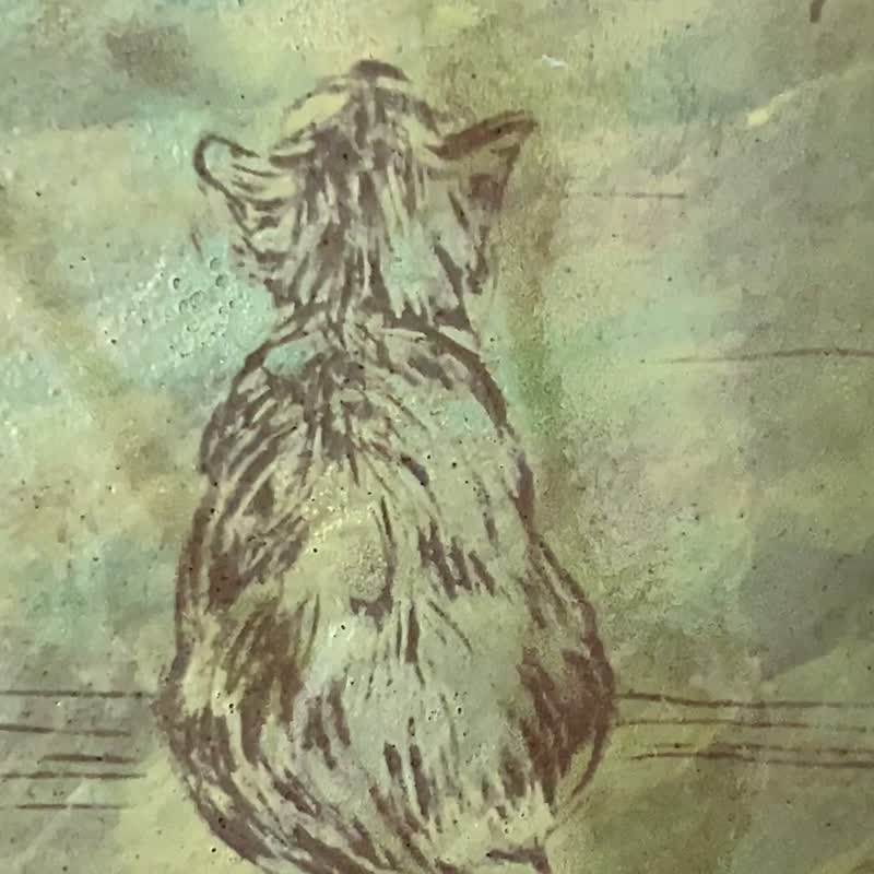 抬头仰望的猫 手绘陶 16cm - 盘子/餐盘/盘架 - 陶 