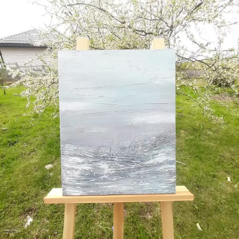 艺术家的浅色抽象原画，浅灰色和蓝色 - 墙贴/壁贴 - 压克力 灰色