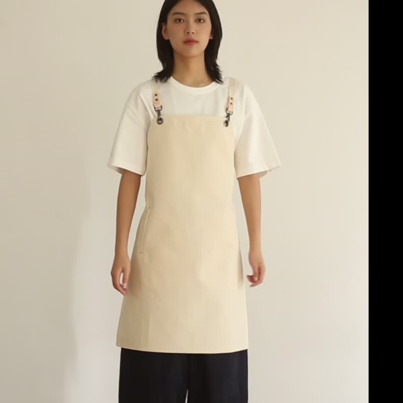 鹿造LUZAO 防水帆布围裙 可拆卸背带 米白色 职人工作服 - 围裙 - 棉．麻 白色