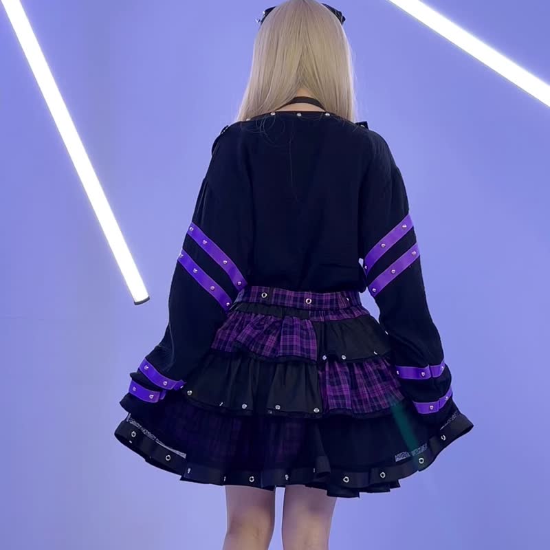 原创庞克之恋苏格兰格纹层次罩纱爱心扣腰带别针蛋糕短裙【JJ2442 - 裙子 - 聚酯纤维 