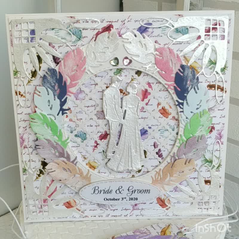 带礼盒的手工婚礼卡 - 卡片/明信片 - 纸 多色