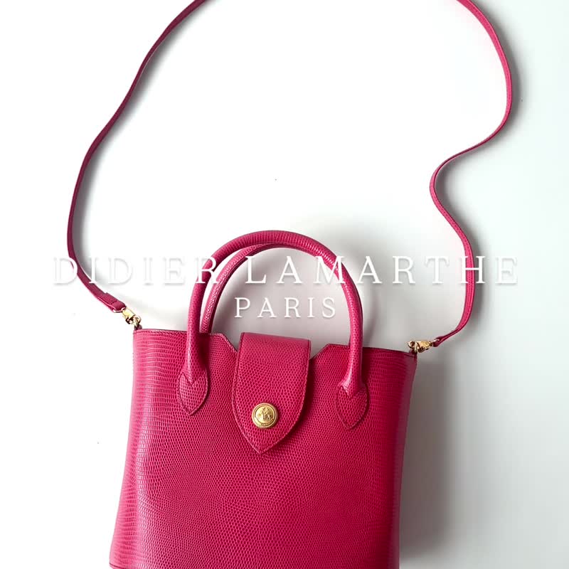 DIDIER LAMARTHE桃红色蜥蜴皮压纹二用包G58 vintage - 侧背包/斜挎包 - 真皮 