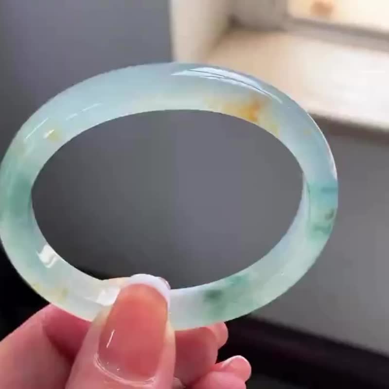 冰种翡翠天然翡翠玉镯A玉手镯 玉鈪 • 冰种向日葵翡翠贵妃镯 - 手链/手环 - 玉石 黄色