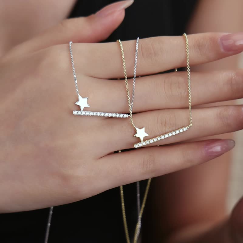 流星锆石纯银项链 - 项链 - 纯银 金色