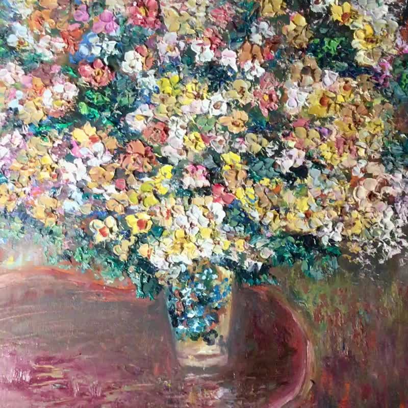 花瓶里的彩色花束，原始油画质感绘画 - 墙贴/壁贴 - 其他材质 