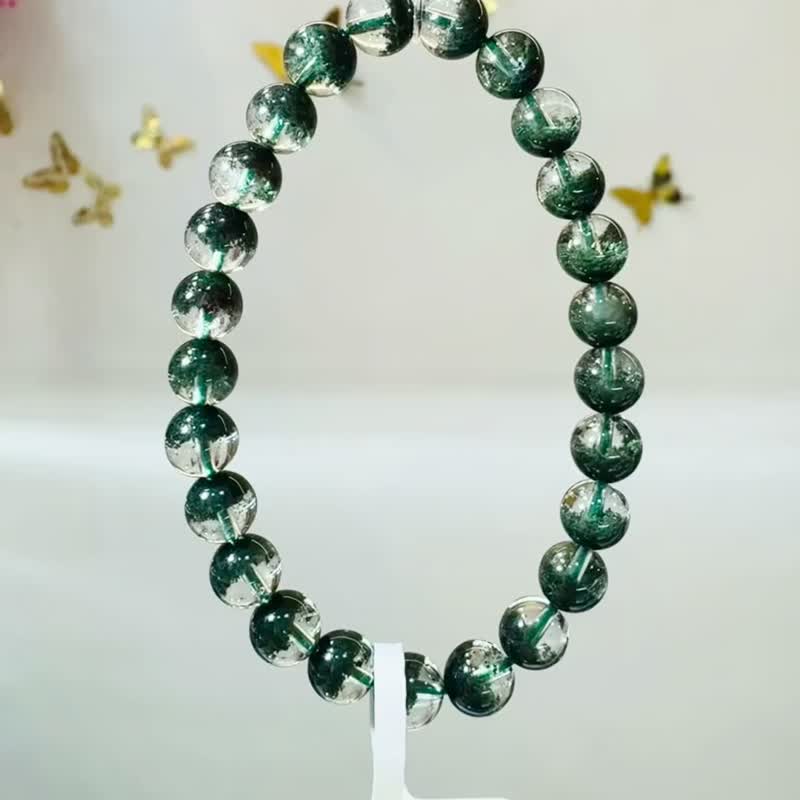 精品玻璃体浓色招财半盆森林绿幽灵水晶7mm12.7g主正财事业贵人助 - 手链/手环 - 水晶 绿色