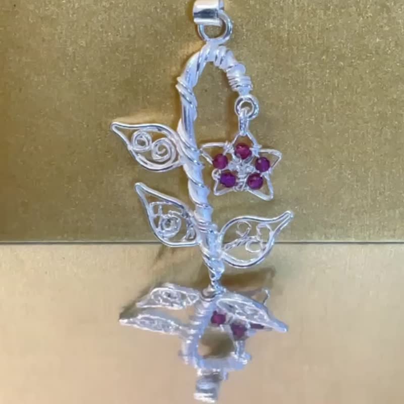 999纯银项链 圣诞拐杖 手作饰品 手作银饰 石榴石多切面 圣诞节 - 项链 - 纯银 