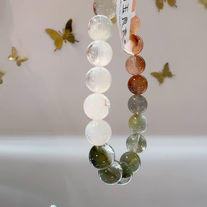 精品渐层彩串兔毛水晶10.5mm32.2g带绿兔毛稀有银灰兔毛 - 手链/手环 - 水晶 多色