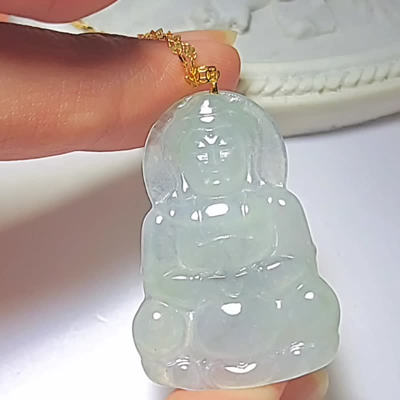 |春彩观音|缅甸A货翡翠冰种春彩观音34.8mm18k真金扣头吊坠 - 项链 - 玉石 