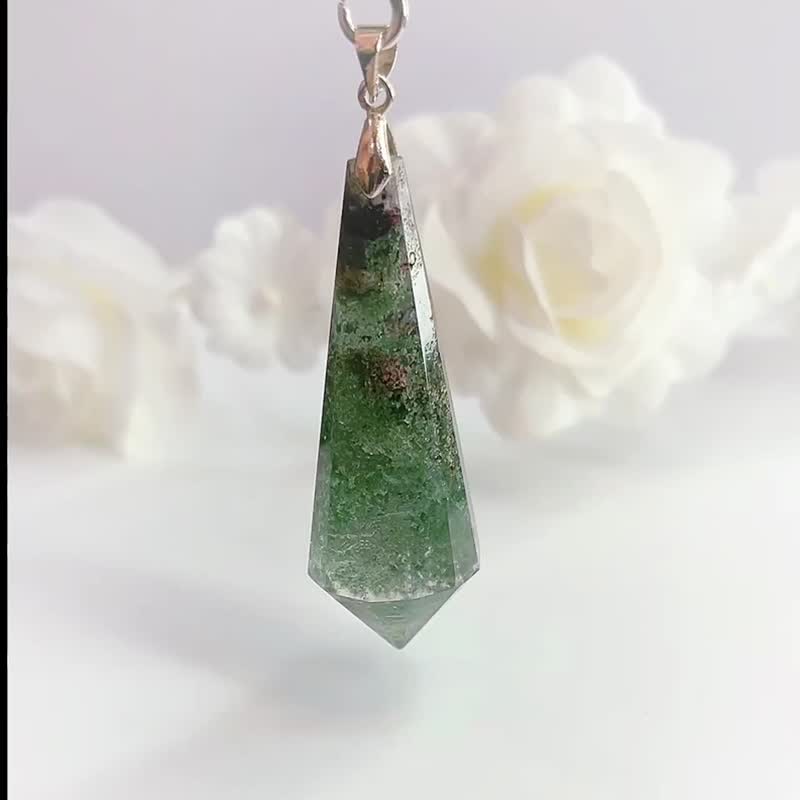NO.1 千层 绿幽灵 水晶 项链 灵摆 满天星 幽灵水晶 吊坠 花幽灵 - 项链 - 水晶 绿色
