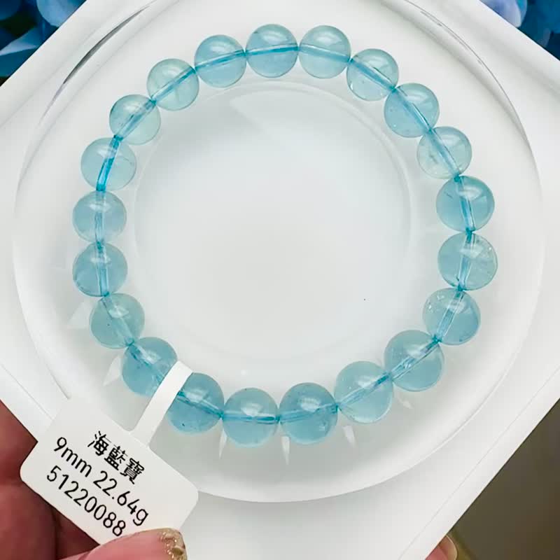 小精品圣母利亚碎冰冰海蓝宝9mm22.64g纾解压力疗愈能量表达沟通 - 手链/手环 - 水晶 蓝色