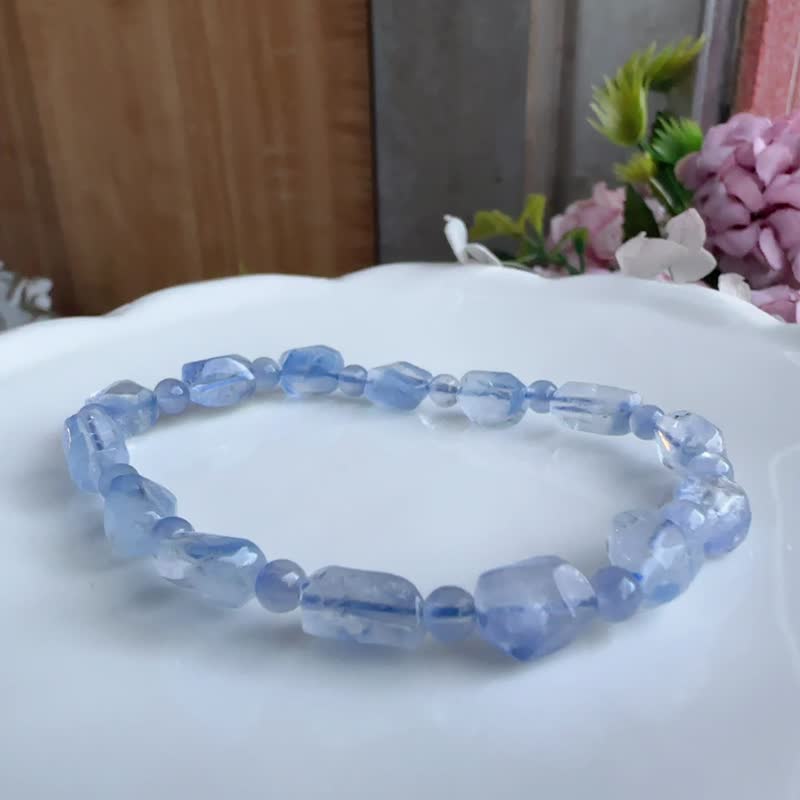 心忱-蓝线石 蓝绒晶 不规则随形手串 - 手链/手环 - 水晶 蓝色