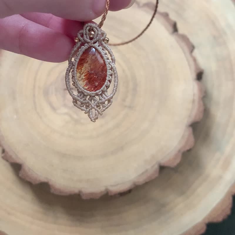 N41/FW23~太阳石 l 南美蜡线 l 手工编织 l 项链 - 项链 - 半宝石 橘色