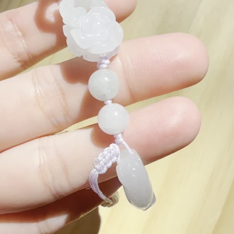 柔光玫瑰色手工编织翡翠手环 - 可调节式绳结 - 手链/手环 - 玉石 蓝色
