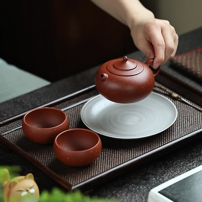 顶 系列 悬顶 宜兴非遗原矿朱泥紫砂壶 解构建筑风茶器150cc - 茶具/茶杯 - 陶 红色