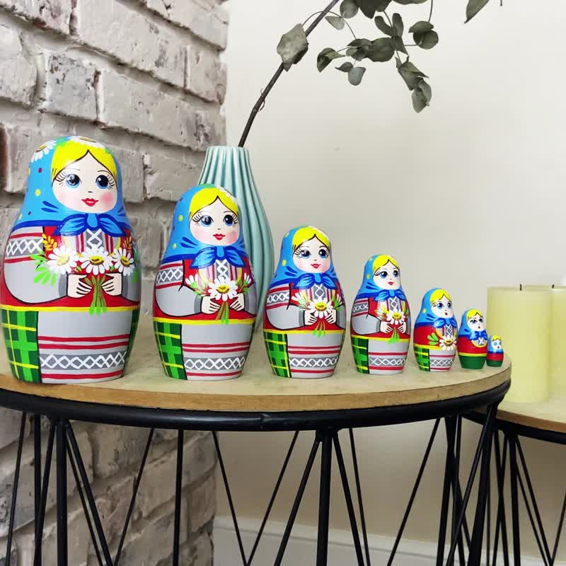 Russian Nesting Dolls Set of 7 pcs - Matryoshka in Belarussian Traditional Dress - 玩具/玩偶 - 木头 多色