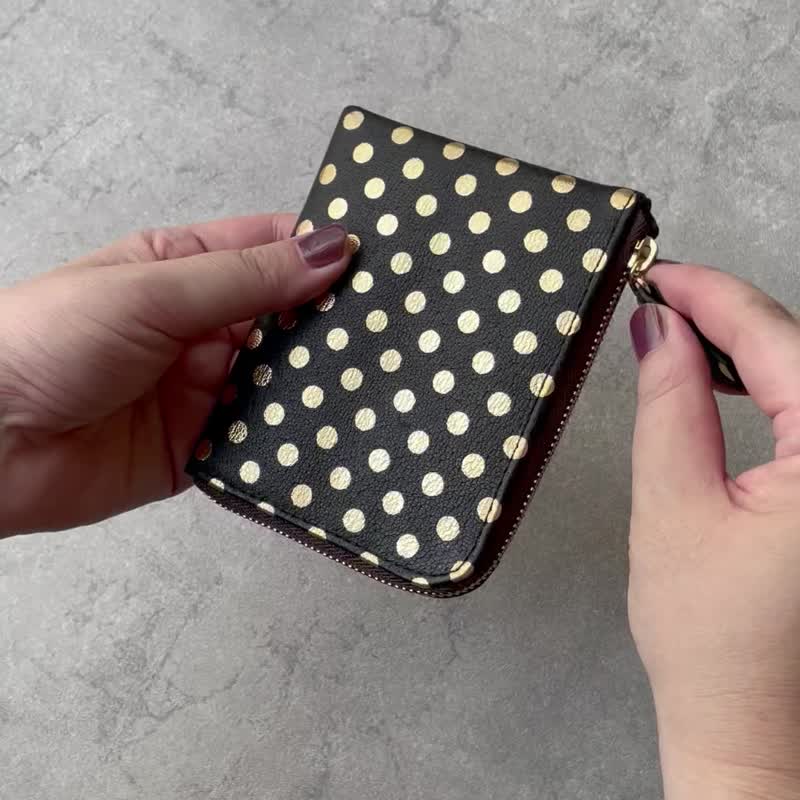 Pigskin slim mini wallet Mizutama Black - 皮夹/钱包 - 真皮 黑色