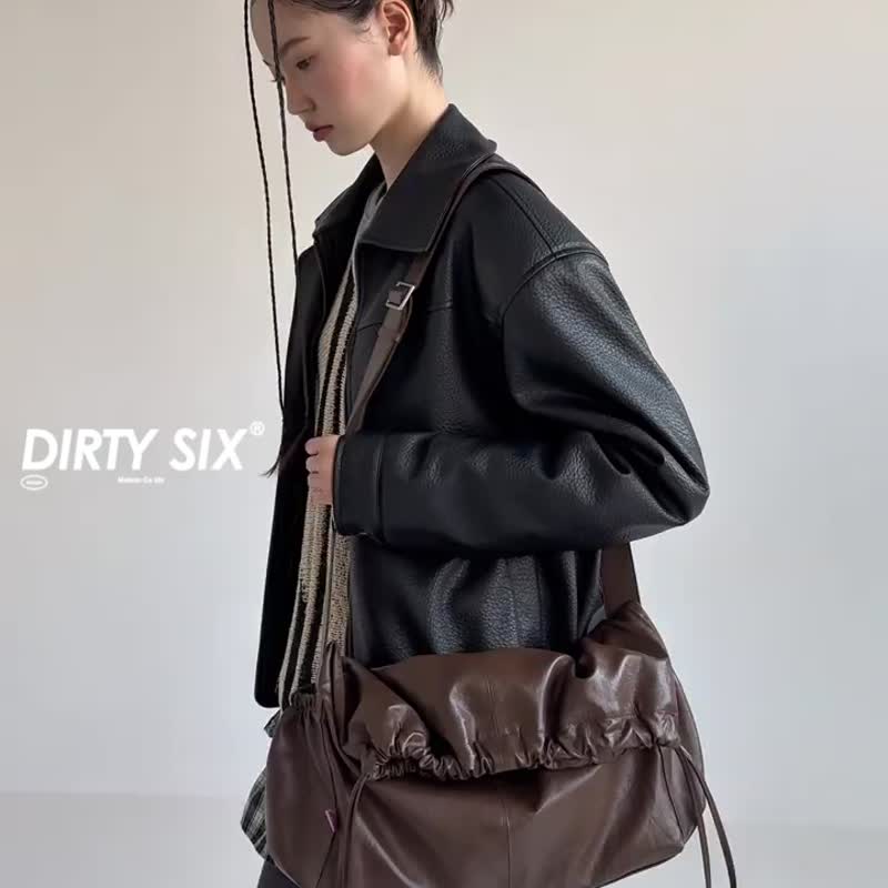 咖啡棕色 瑪尼疊疊包 撞色天然石抽繩 軟軟慵懶斜挎包 肩背包 - 侧背包/斜挎包 - 其他人造纤维 咖啡色