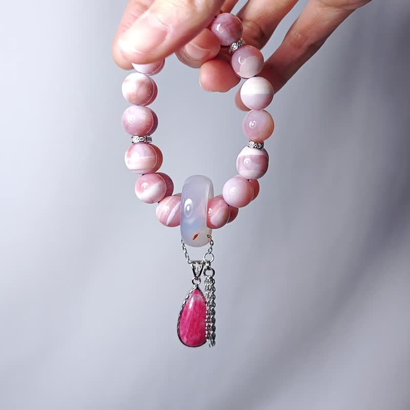 胭脂玛瑙 玫瑰石 红运当头 扳指 人缘 招财 2排手链 单品 礼物 - 手链/手环 - 宝石 粉红色