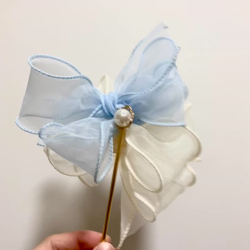 浅蓝白色 花型 珍珠吊咀 发髻 - 发饰 - 其他人造纤维 蓝色