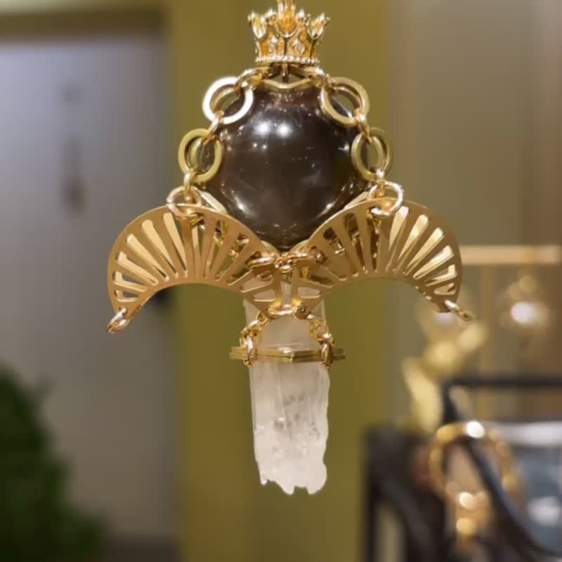 一图一物 深色茶晶 白水晶柱 灵摆项链 能量水晶装饰 魔法棒项链 - 项链 - 铜/黄铜 金色