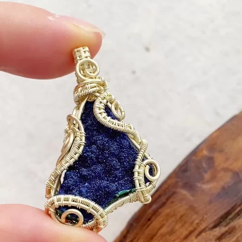 【水晶原石】天然蓝铜矿水晶项链 / 可定制挂饰 - 项链 - 水晶 蓝色
