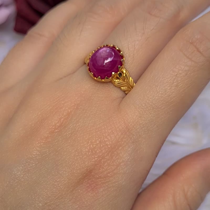 天然红宝石镀金纯银泰式戒指 - 戒指 - 宝石 粉红色