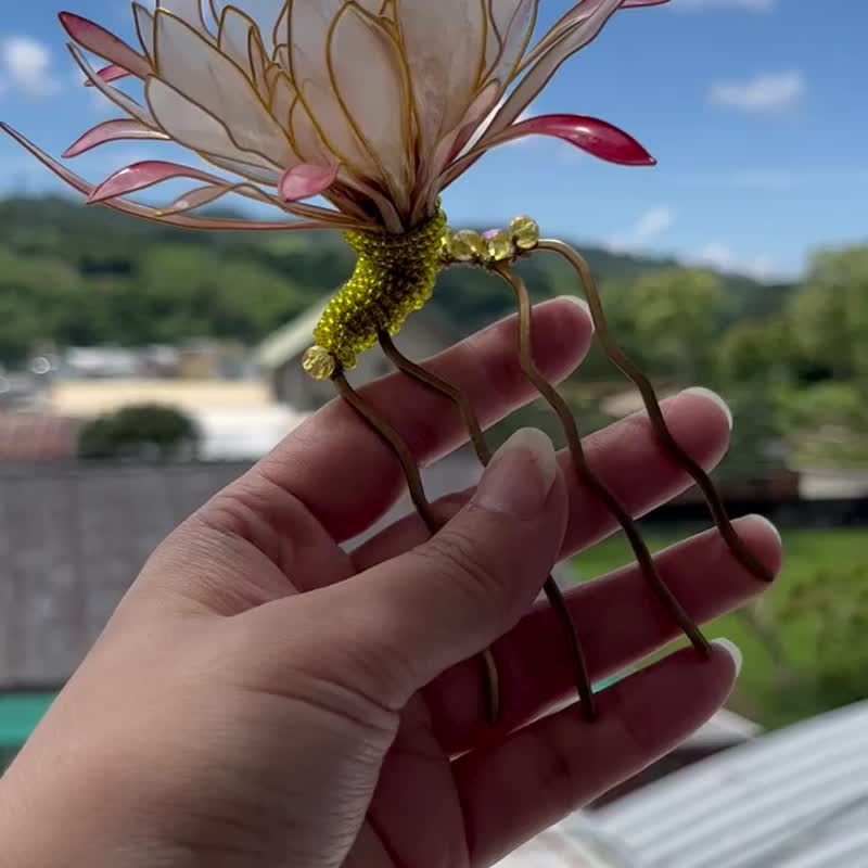 挽天华 Tongling水晶花-夏云昙花 水晶花造花液设计发簪发饰 - 发饰 - 塑料 粉红色