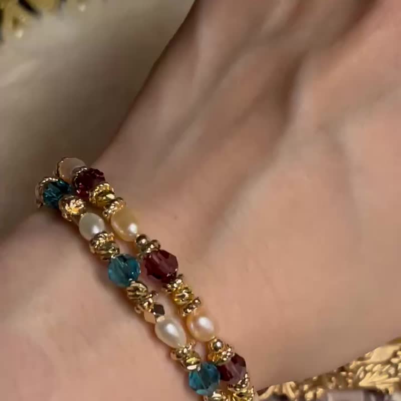 TB异域宫廷风系列-蓝色施华洛世奇水晶手链 - 手链/手环 - 珍珠 蓝色