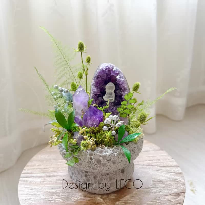 修行_陋室铭。紫水晶 消磁晶镇 永生叶材绿植栽 - 植栽/盆栽 - 水晶 紫色