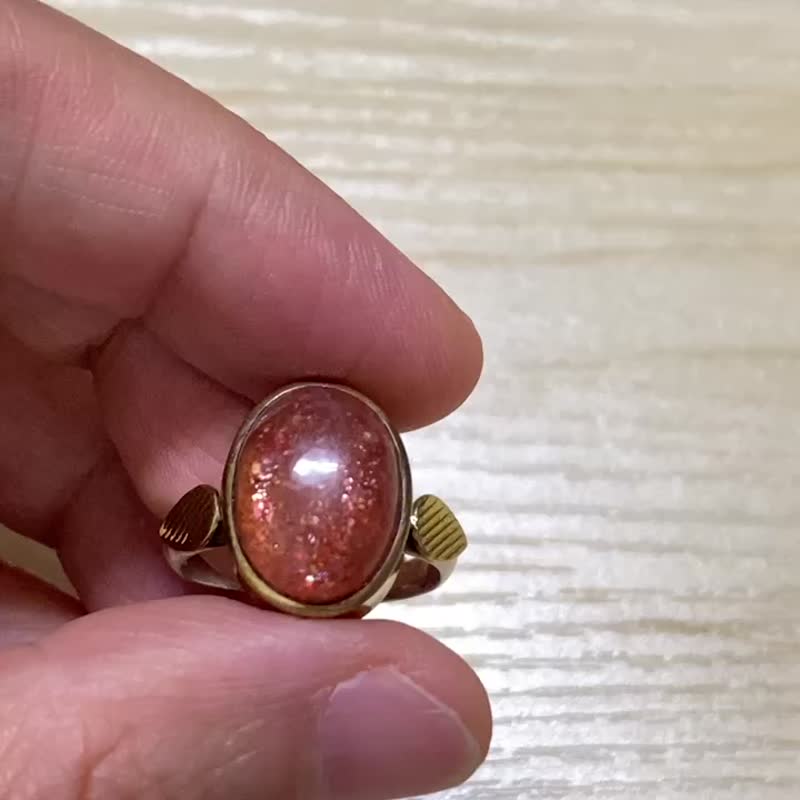 天然 太阳石 金沙石 戒指 尼泊尔 手工制 925纯银 - 戒指 - 半宝石 