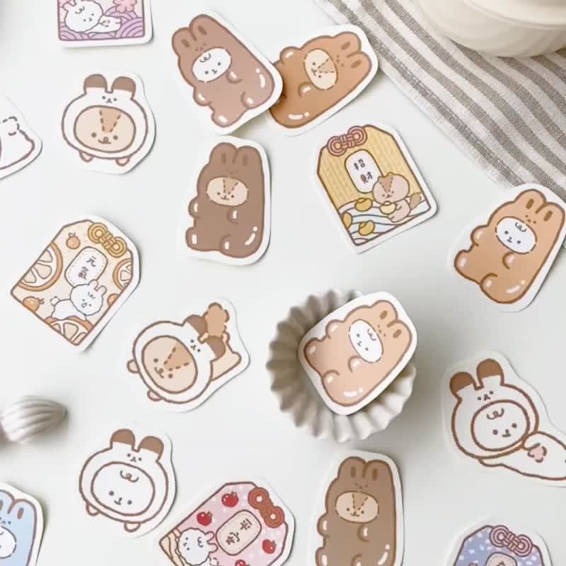 软绵绵的软糖小兔/御守/小兔装贴纸包/手帐贴纸/共4款 - 贴纸 - 纸 多色