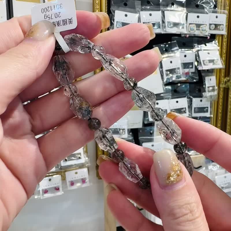 高品闪烁赫基蒙黑闪灵20.75g不受噩梦扰侵净化七轮冥想能量 - 手链/手环 - 水晶 