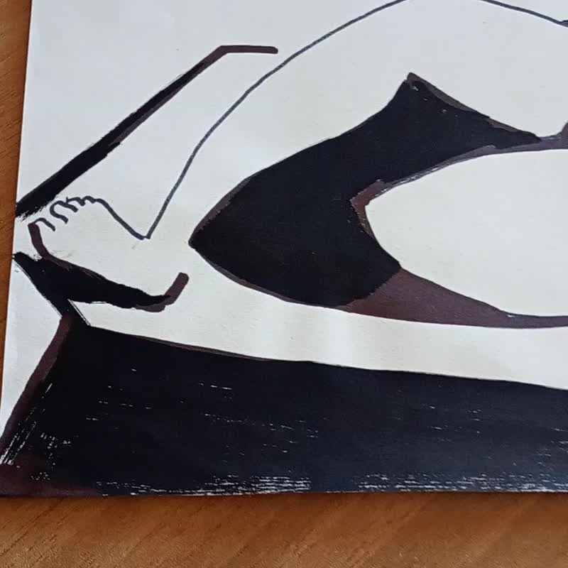 斜倚裸体与椅子绘画现代风格，黑白艺术绘画 - 海报/装饰画/版画 - 纸 白色