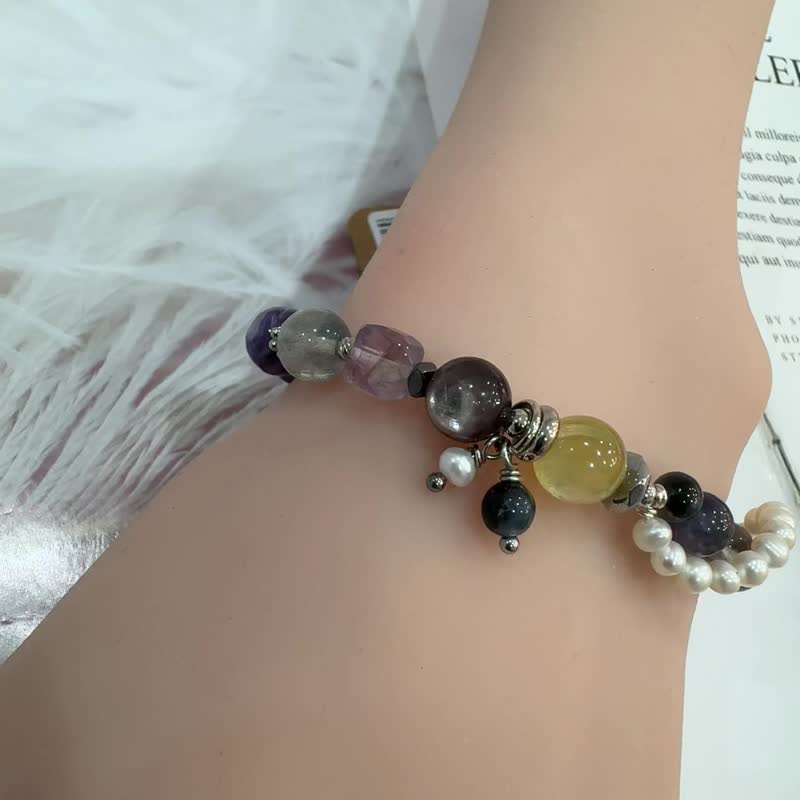 锂云母设计款 紫龙晶 紫水晶 堇青石 招财冷静洞察能量 - 手链/手环 - 水晶 