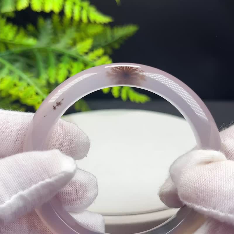 精美 烟紫玛瑙手镯 56MM 冰透起刚飘成型草花 玉髓手环 调理身心 - 手链/手环 - 半宝石 