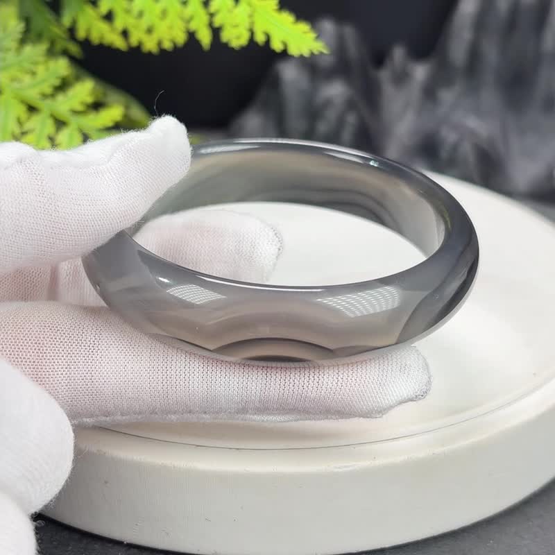 意境玛瑙手镯 56MM 冰润起光水墨画风 玉髓手环 调理身心辟邪护佑 - 手链/手环 - 半宝石 黑色