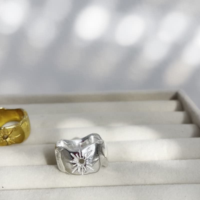 黄金太阳戒指 镀金厚戒指 天体戒指 阳光戒指 黄金太阳 - 戒指 - 24k 金 金色