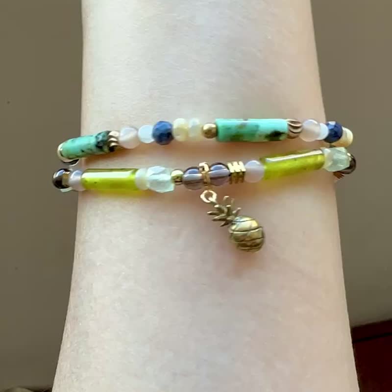 ||杨枝||秘致系列。韩国橄榄玉/葡萄石/太阳石/茶晶/天然珍珠 - 手链/手环 - 半宝石 多色