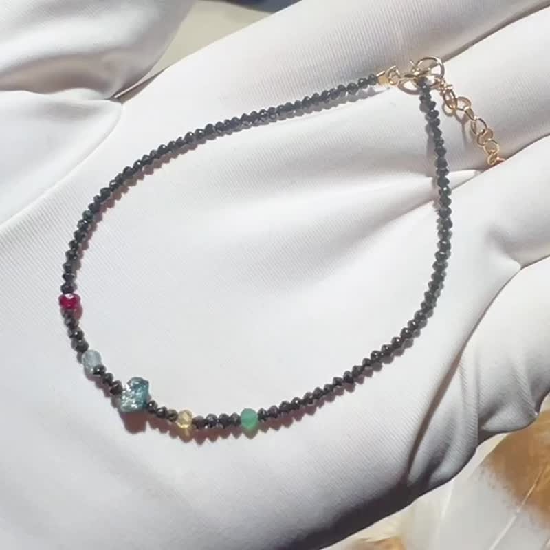 纯手工制作进口14K包金黑钻石彩宝手链 - 手链/手环 - 宝石 多色