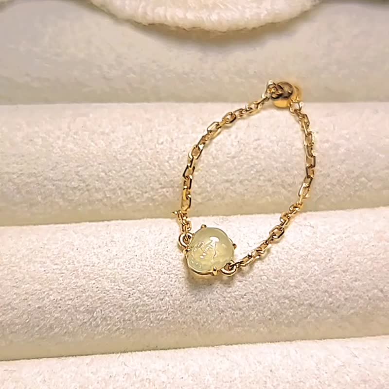 |咬钱金蟾|a货翡翠高冰玻木那绿翡起杠三脚金蟾5.5mm18k真金戒链 - 戒指 - 玉石 
