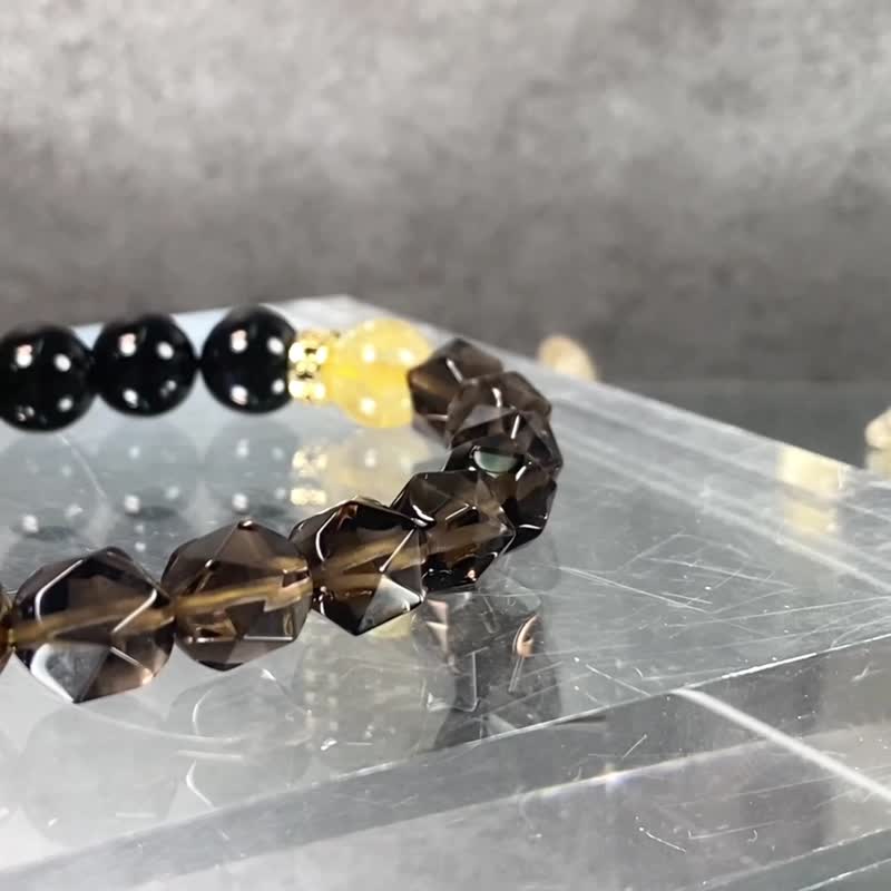 君临天下 | 金发晶 黑曜石 冰曜石 | 显赫大方 | 男士水晶手链 - 手链/手环 - 水晶 黄色