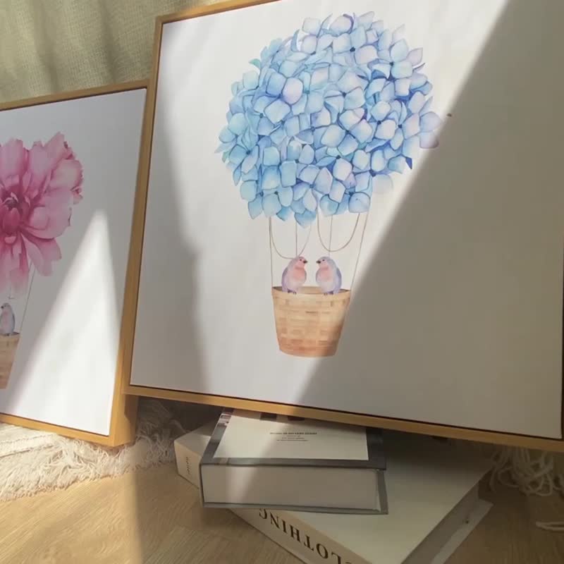 幸福起飞 • 绣球花 - 热气球花卉复制画/手绘/女生礼物/质感壁饰 - 海报/装饰画/版画 - 棉．麻 多色